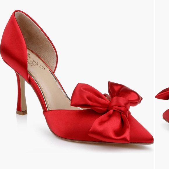 Jewel Badgley Mischka Red Satin Bow Heels - Picture 9 of 10